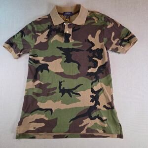 Vintage Polo Ralph Lauren Camo Polo Shirt Youth 14–16 Made in Macau Cotton